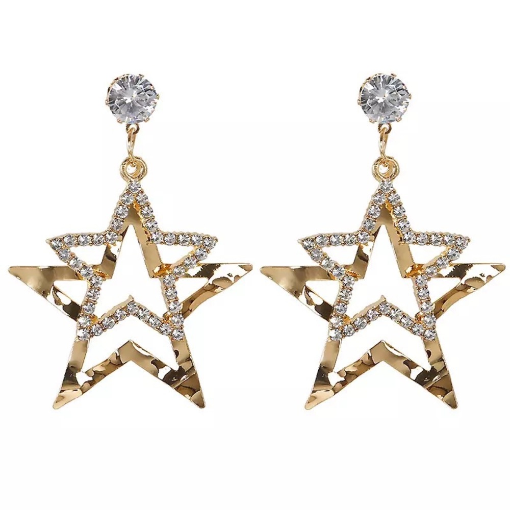 Hollow Big Stars Crystal Stud Drop Earrings